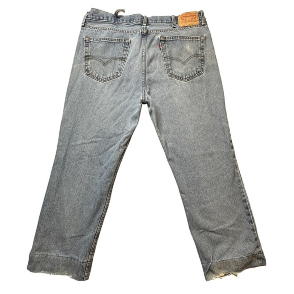 Levis 516 Jeans Mens 38X27 Light Wash Denim Straight Leg Zip Fly Distressed Worn